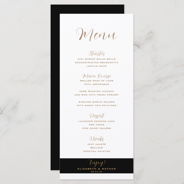 Classy Minimalist Black & Gold Wedding Menu (Front/Back)