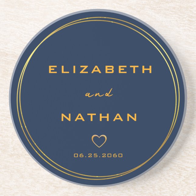 Classy Minimalist Gold Circles Navy Blue Wedding  Coaster (Front)