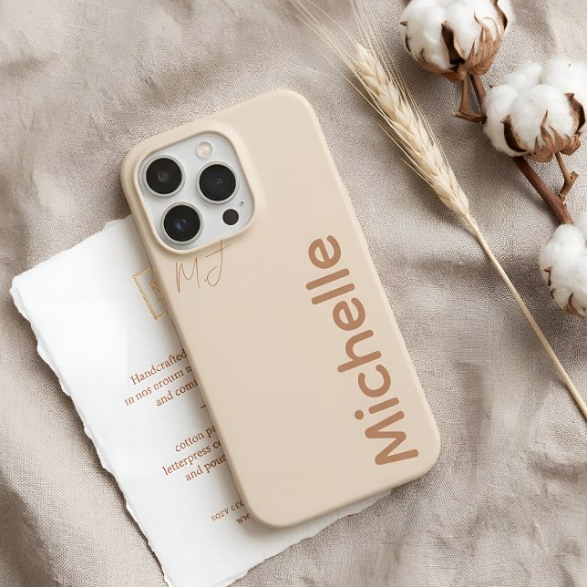 Classy Minimalist Oatmeal Sand Earthy Custom Name iPhone Case (Creator Uploaded)