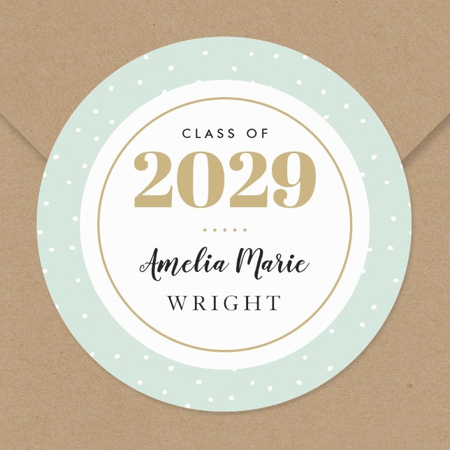 Classy Mint and Gold Personalised Graduation Classic Round Sticker (Creator Uploaded)