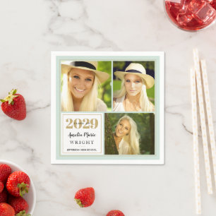Classy Mint and Gold Personalised Graduation Napkin