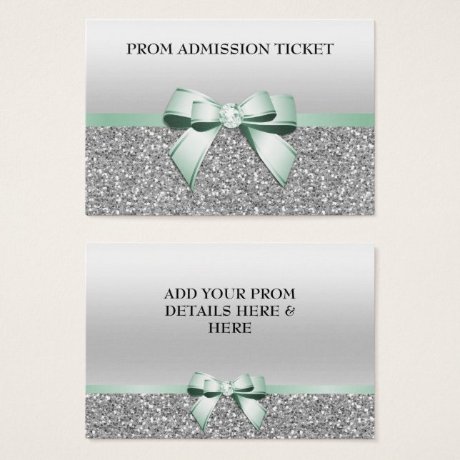 Classy Mint Bow & Silver Glitter Prom Admission (Front & Back)