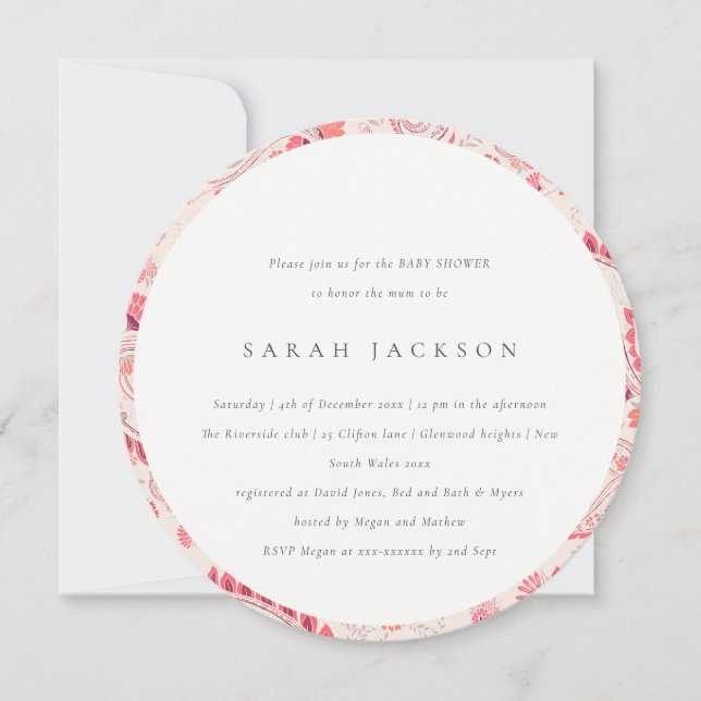 Classy Modern Blush Paisley Typography Baby Shower Invitation (Front)