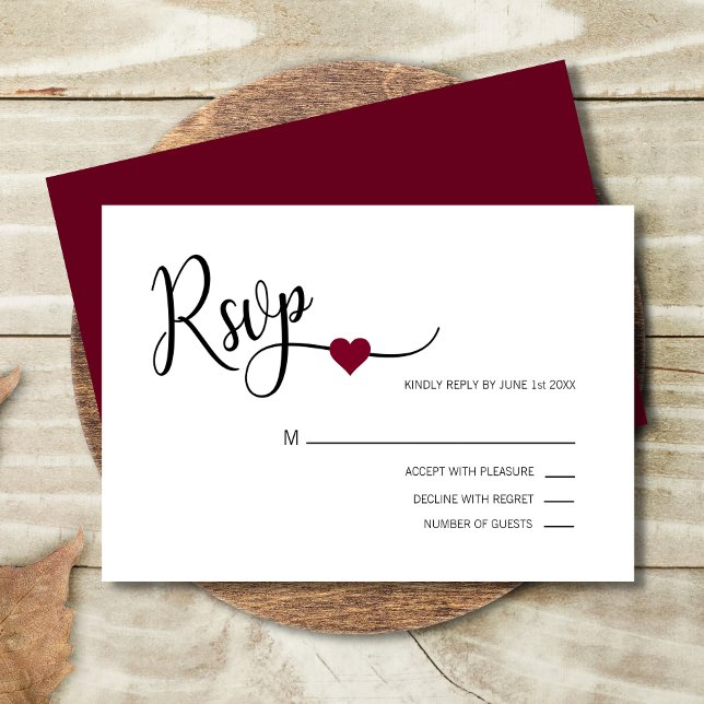 Classy Modern BURGUNDY & White RSVP Menu Wedding (Creator Uploaded)