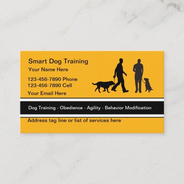 Classy Modern Dog Trainer Business Cards (Front)