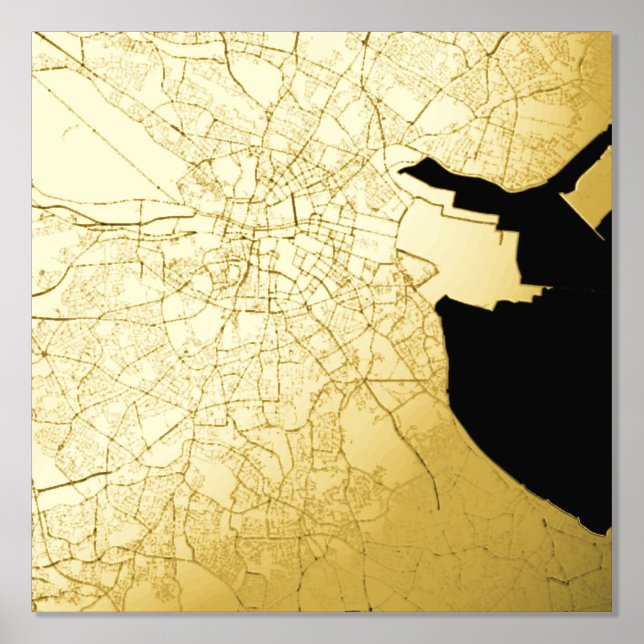  Classy Modern Elegant Gift Map of Dublin, Ireland Foil Prints (Front)