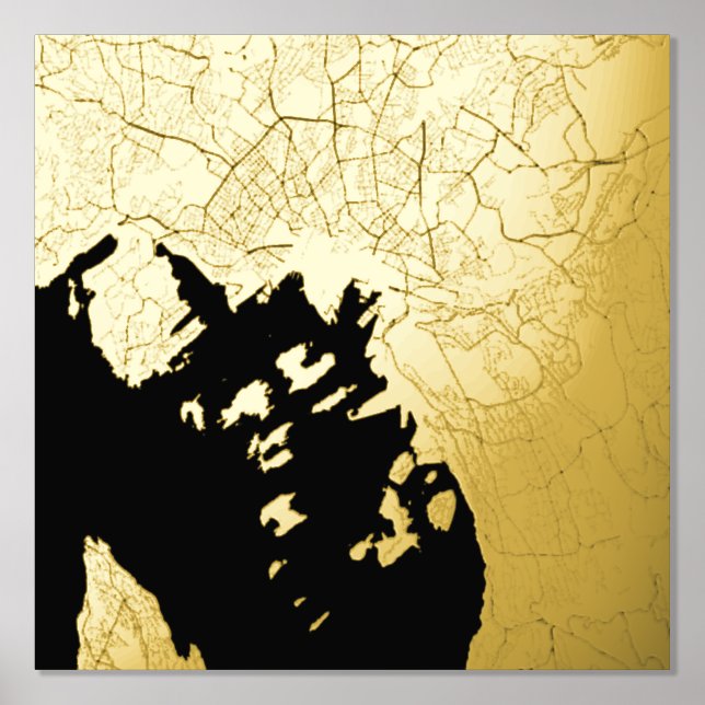   Classy & Modern Elegant Gift Map of Oslo, Norway Foil Prints (Front)