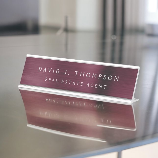 Classy Modern Executive Burgundy Professional Desk Name Plate (Creator Uploaded)