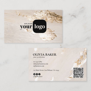 Classy Modern Faux Gold Foil Custom Logo & QR Code Business Card