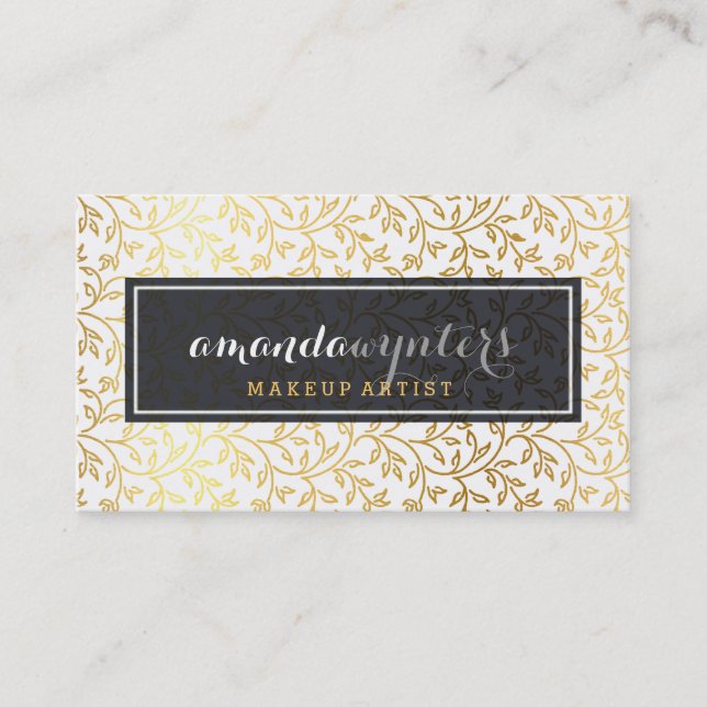 CLASSY modern foliage pattern gold foil logo badge Business Card (Front)