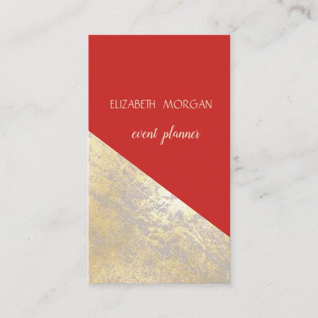Classy Modern Geometric,Abstract Faux Gold,Red Business Card (Front)