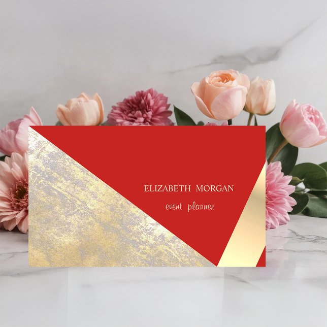 Classy Modern Geometric,Abstract Faux Gold,Red Business Card (Creator Uploaded)