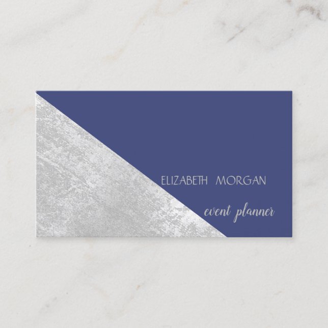 Classy Modern Geometric,Abstract Grey, Blue Business Card (Front)
