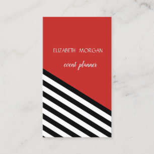 Classy Modern Geometric, Red, Black White Stripes Business Card