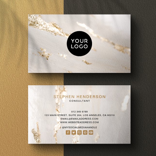 Classy Modern Gold Foil lLogo & Social Media  Business Card (Creator Uploaded)