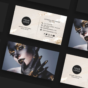 Classy Modern Gold Foil Logo Photo & Social Media Business Card