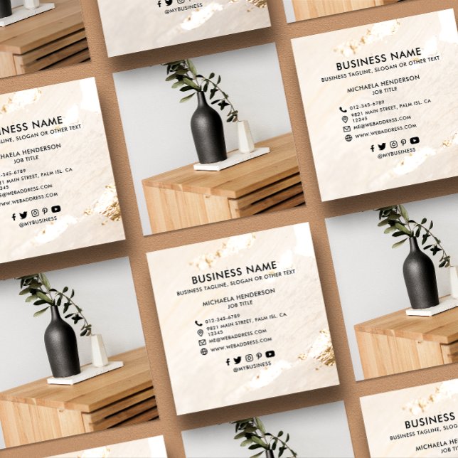 Classy Modern Gold Foil Logo Photo & Socials Square Business Card (Creator Uploaded)