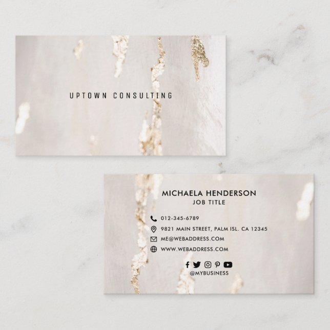 Classy Modern Gold Foil Social Icons Business Card (Front/Back)