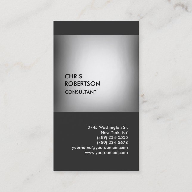 Classy modern grey vertical unique business card (Front)