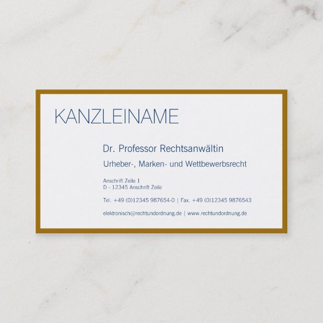 Classy Modern Minimalist Blue Gold Business Card (Front)