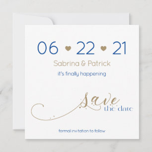 Classy Modern Minimalist Gold Navy Save the Date Invitation