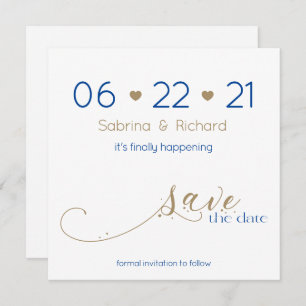 Classy Modern Minimalist Gold Navy Save the Date Invitation