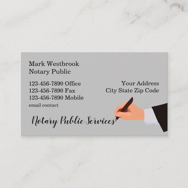 Classy Modern Notary Services Business Card (Front)