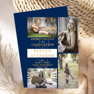 Classy Modern Photo Blue   White Graduation Gold