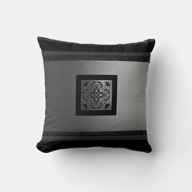 Classy Modern Pillow/ BLK&Silver-Design 1 Cushion (Front)