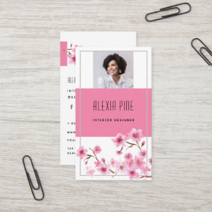 Classy Modern Professional Cherry Blossom Photo Business Card
