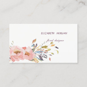 Classy Modern Romantic Watercolor Floral,White Business Card