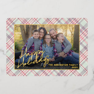 Classy Modern Rustic Pink Green Plaid Pattern Gold