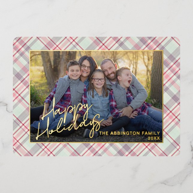 Classy Modern Rustic Pink Green Plaid Pattern Gold (Front)