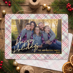 Classy Modern Rustic Pink Green Plaid Pattern Gold