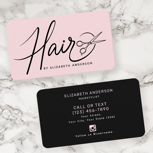 Classy Modern Script Hairstylist Blush Pink Business Card (Creator Uploaded)