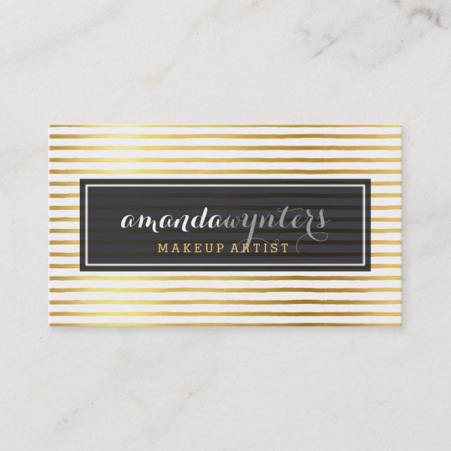 CLASSY modern stripe pattern gold foil logo badge Business Card (Front)