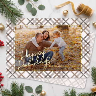 Classy Modern Taupe Brown Beige Plaid Pattern Gold