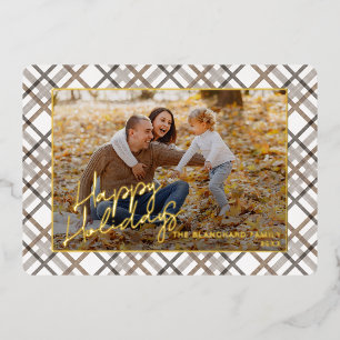 Classy Modern Taupe Brown Beige Plaid Pattern Gold