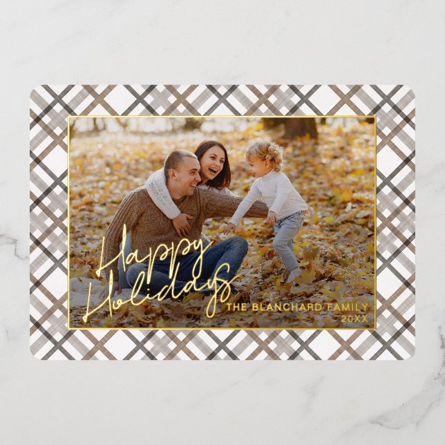 Classy Modern Taupe Brown Beige Plaid Pattern Gold (Front)