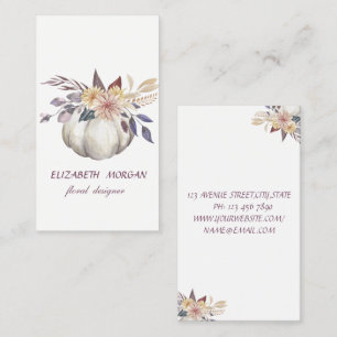Classy Modern Watercolor Floral Pumpkin,White Business Card