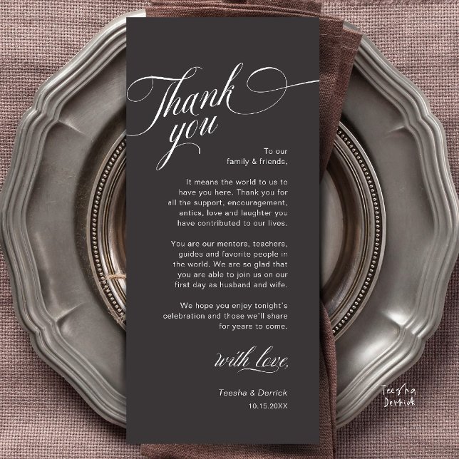 Classy Modern Wedding Place Setting Thank You Card (Classy Modern Wedding Place Setting Thank You Card in Charcoal Grey)