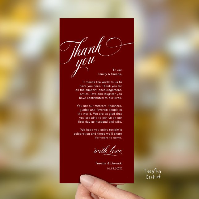 Classy Modern Wedding Place Setting Thank You Card (Classy Modern Wedding Place Setting Thank You Card in Burgundy Wine Red)