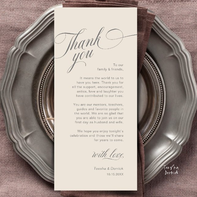 Classy Modern Wedding Place Setting Thank You Card (Classy Modern Wedding Place Setting Thank You Card in Cream and Grey)