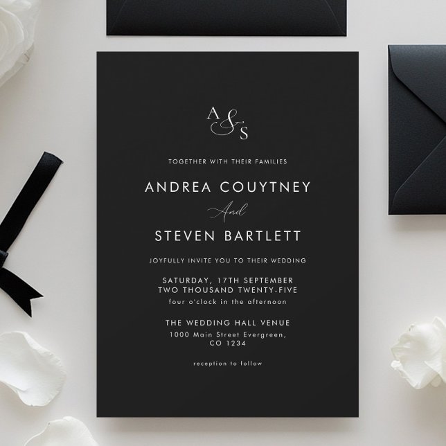 Classy Monogram Black Wedding  Invitation (Creator Uploaded)