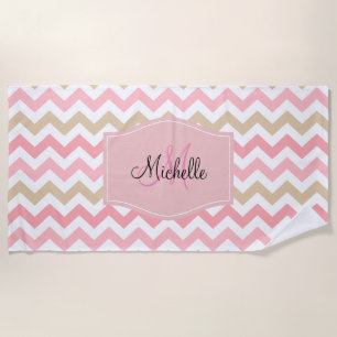 Classy Monogram Chevron Stripes Pattern Beach Towel