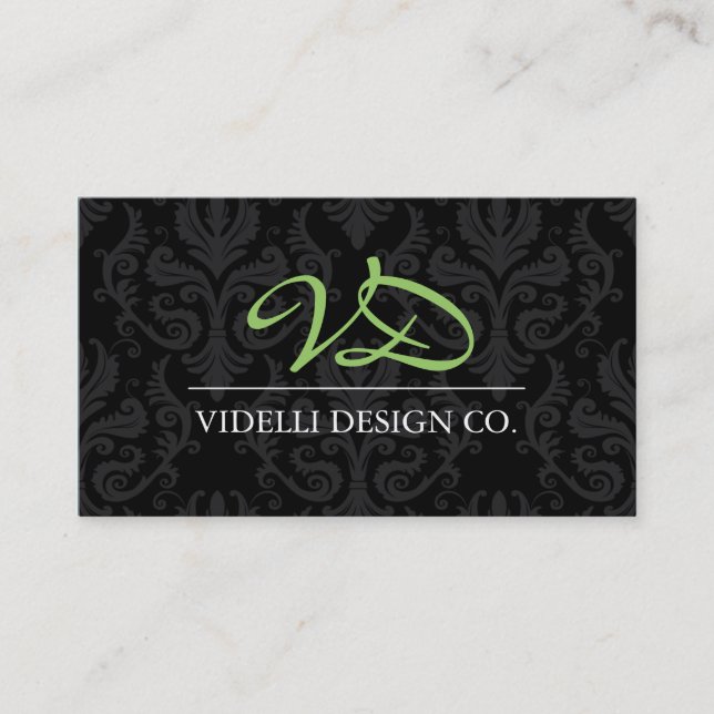 Classy Monogram Damask Business Card (Front)