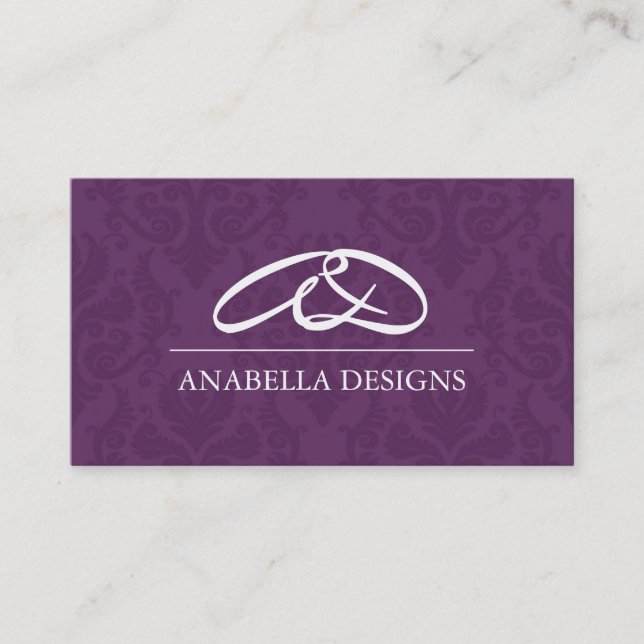 Classy Monogram Damask Business Card (Front)
