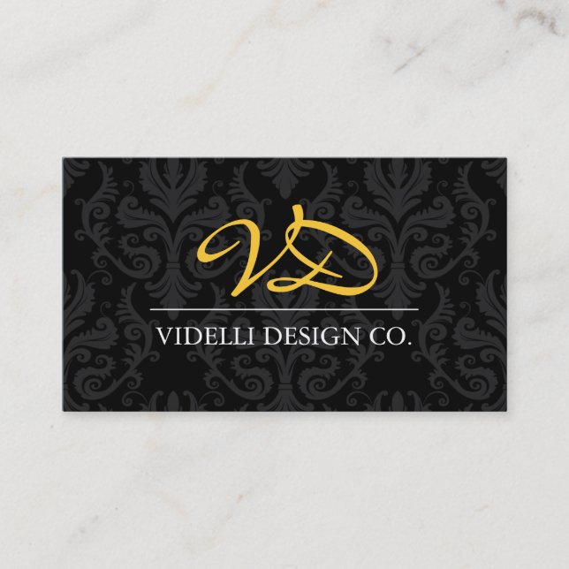 Classy Monogram Damask Business Card (Front)