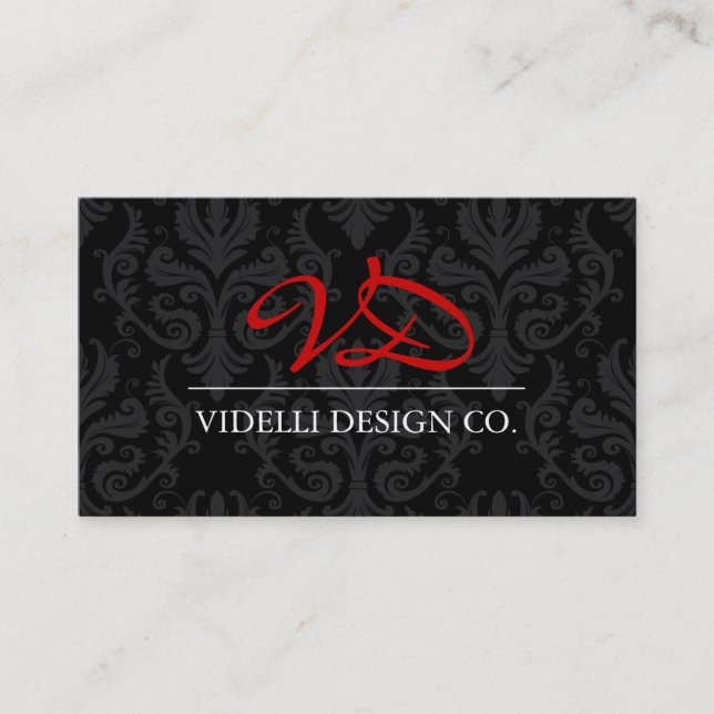 Classy Monogram Damask Business Card (Front)