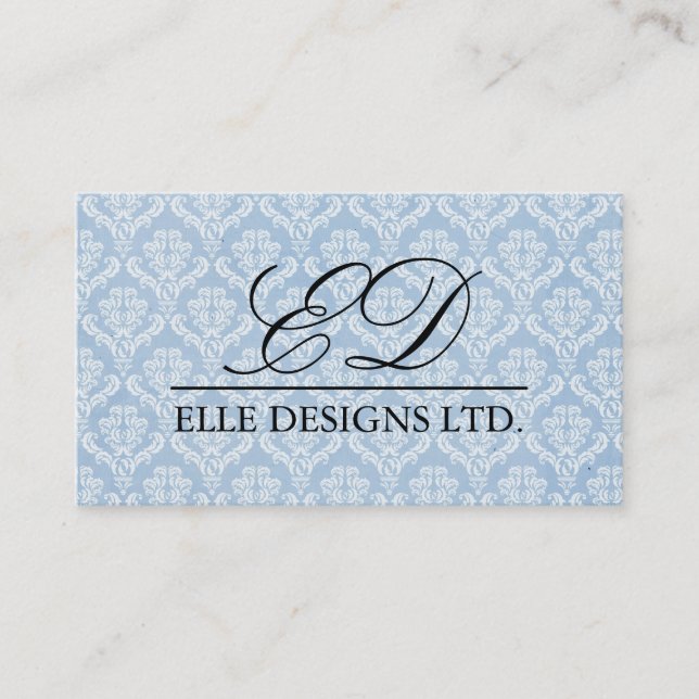 Classy Monogram Damask Business Card (Front)